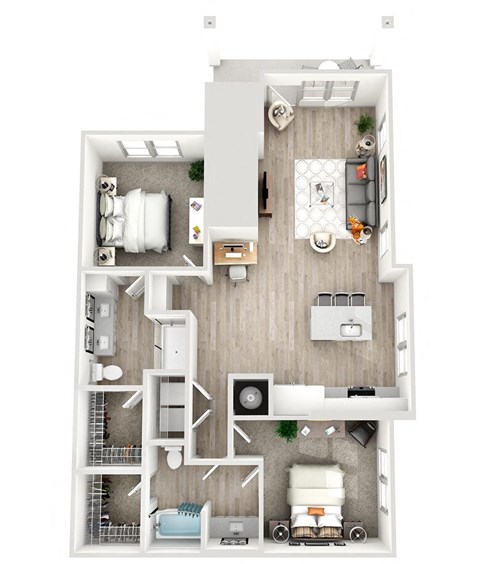 Floor plan for 2 beds, 2 baths, 1205 sqft